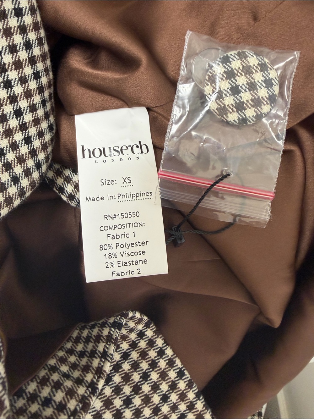 House Of CB Leoni Blazer Bodycon Mini Dress Houndstoooth Brown  Size XS - Picture 8 of 11